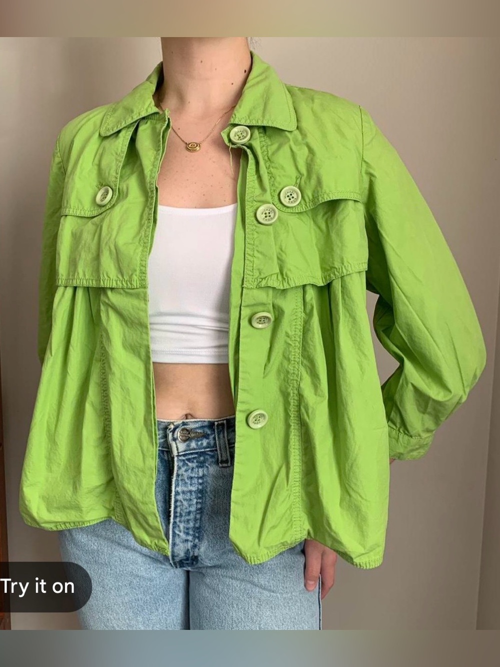 Michael Kors Button-Up Jacket Lime Green Size X-Small 100% cotton PTP 18”